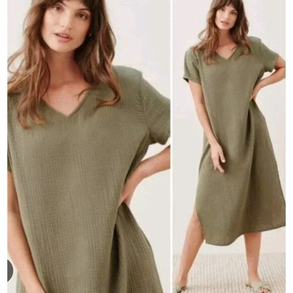 Jenni Kayne Cypress Caftan Gauze Cotton Midi Dress in Sage Green XSmall - Picture 1 of 5